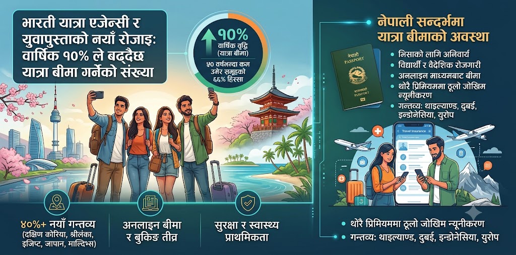 भारतीय ट्राभल एजेन्सी र युवापुस्ताको नयाँ रोजाइः वार्षिक १०% ले बढ्दैछ यात्रा बीमा गर्नेको संख्या